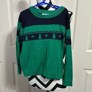 FLORENCE EISEMAN Blue & Green Tree Pullover Crewneck Sweater